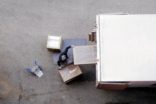 Packed office items ready for office removals in Roehampton